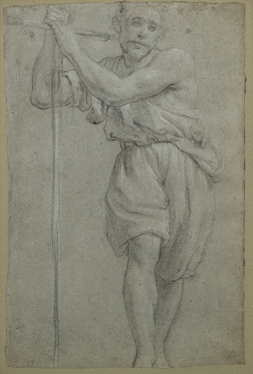 Muž opřený o dřevěný kříž (pastel) od Lodovico (attr. to) Carracci