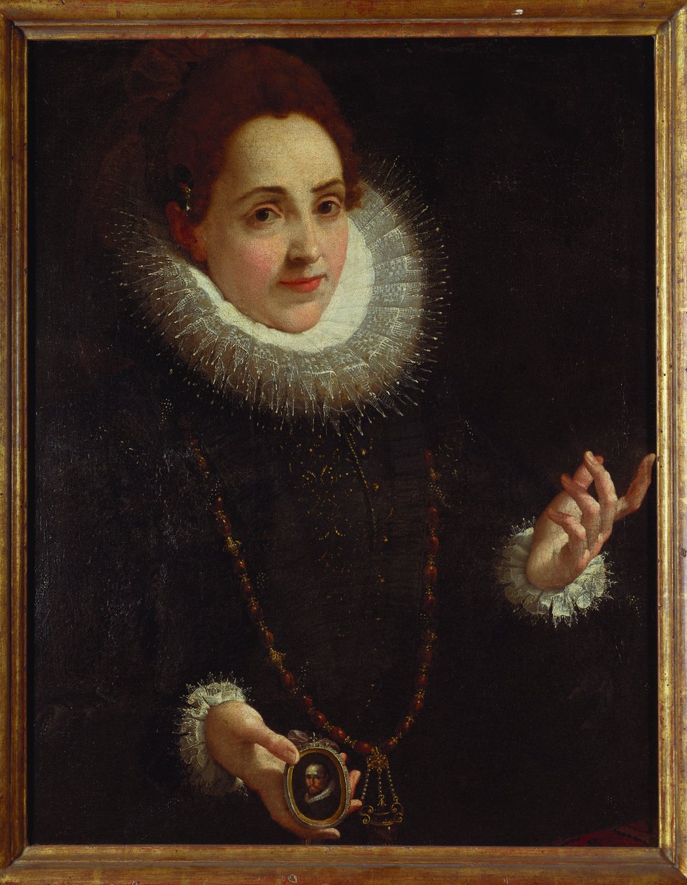 Portrét dámy držící portrétní miniaturu gentlemana od Lodovico Carracci