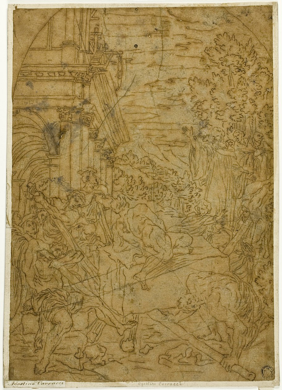 Svatý Benedikt pohnul kamenem, který démon znehybnil od Lodovico Carracci