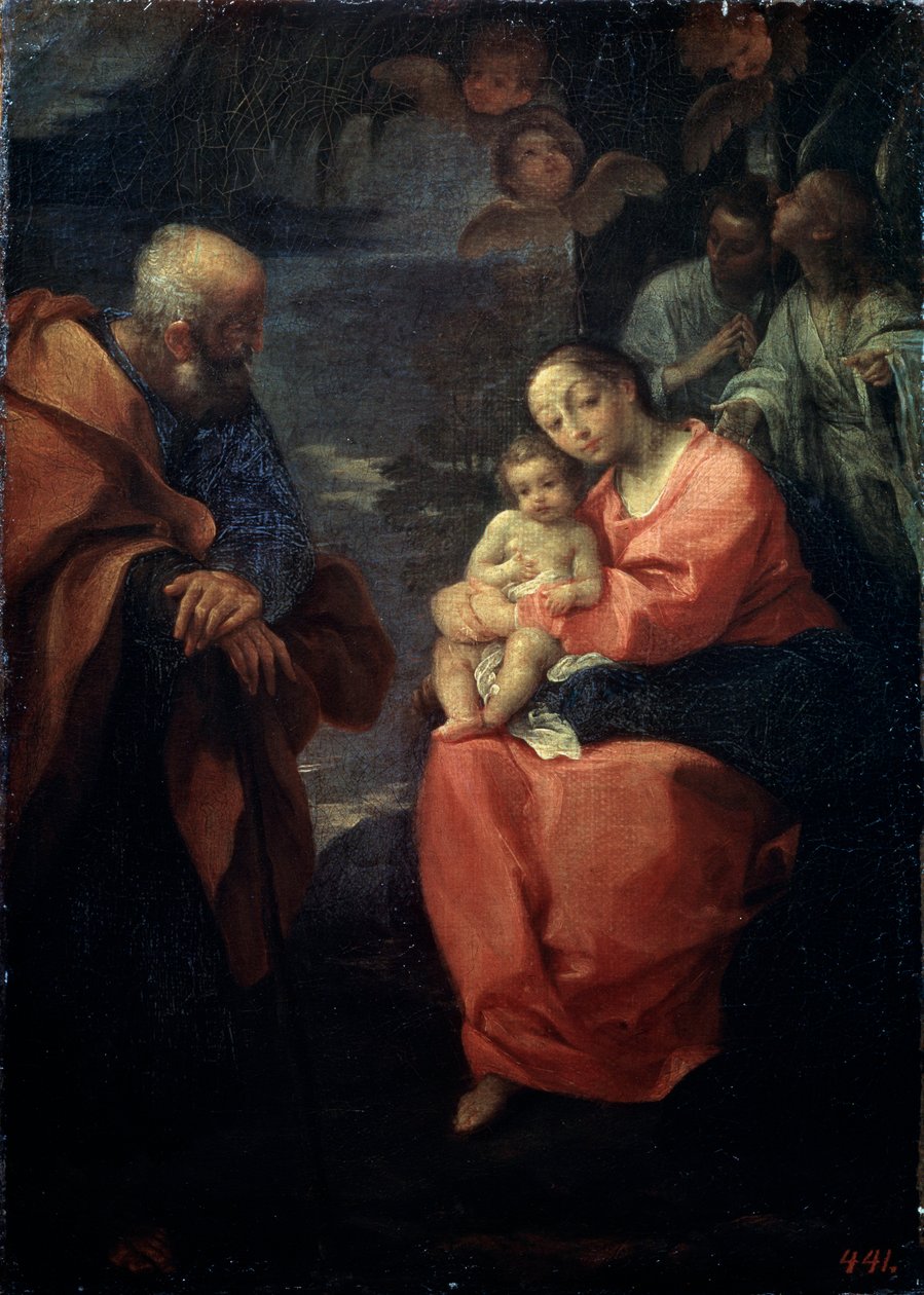 Svatá rodina pod palmou, Odpočinek na útěku do Egypta, konec 16. století od Lodovico Carracci