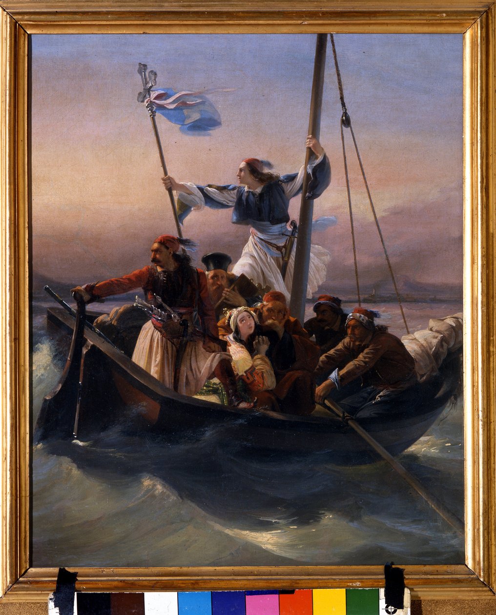 Řekové na lodi Alegorie Řecka pochodující k nezávislosti po osmanské nadvládě a řecké válce za nezávislost (1821-1830) nebo řecké revoluci. Obraz Ludovica Lippariniho (1800-1856) 1848 Verone od Lodovico Lipparini