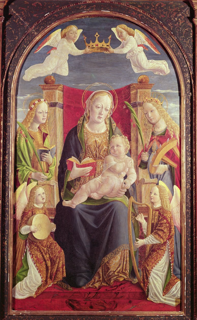 Madonna a dítě s andělskými hudebníky, cca 1490-1500 (tempera na panelu) od Lombard School