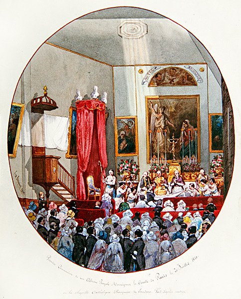 První přijímání Comte de Paris ve francouzské kapli Royal of St. Louis v Londýně od Lombardo Enrique Simonet