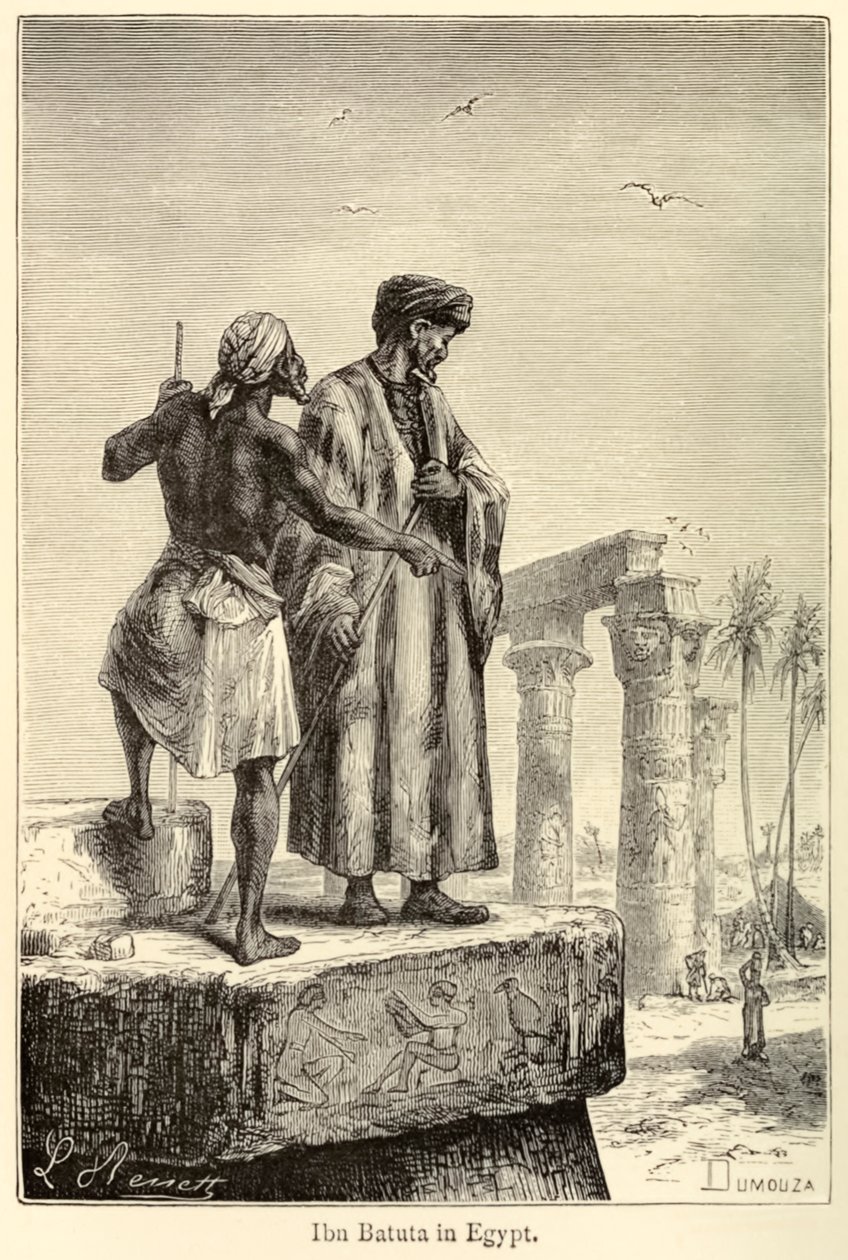 Středověký cestovatel „Ibn Battuta v Egyptě“ Muhammad Ibn Battuta na návštěvě Egypta od Léon (after) Benett