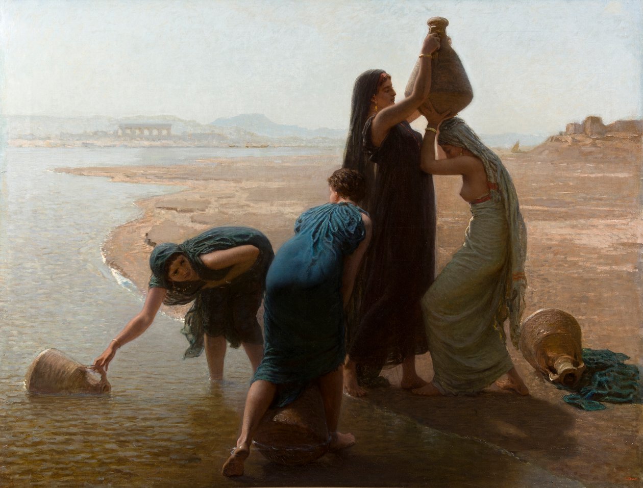 Francouzština:  Francouzština: Femmes fellahs au bord du Nil
Hebrejsky: נשים שואבות מים על שפת הנילוס od Léon Belly