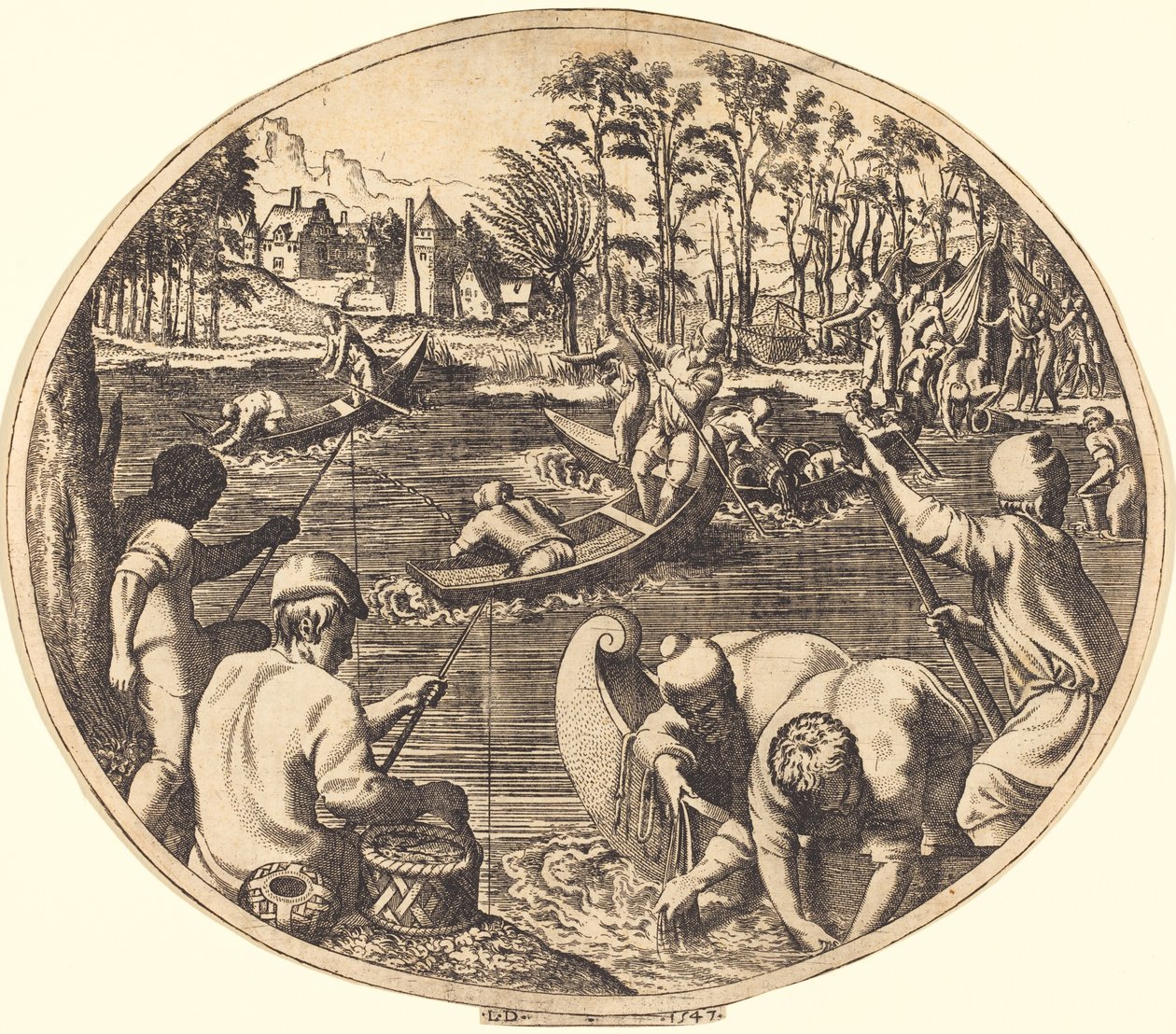 Rybářská scéna od Léon Davent after Francesco Primaticcio