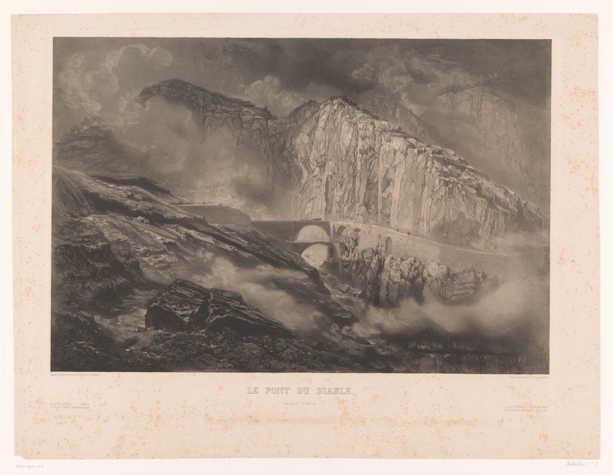 Pohled na Ďáblův most v Gotthardském průsmyku Le Pont du Diable, pasáž du St. Gothard (název na objektu) od Léon Jean Baptiste Sabatier