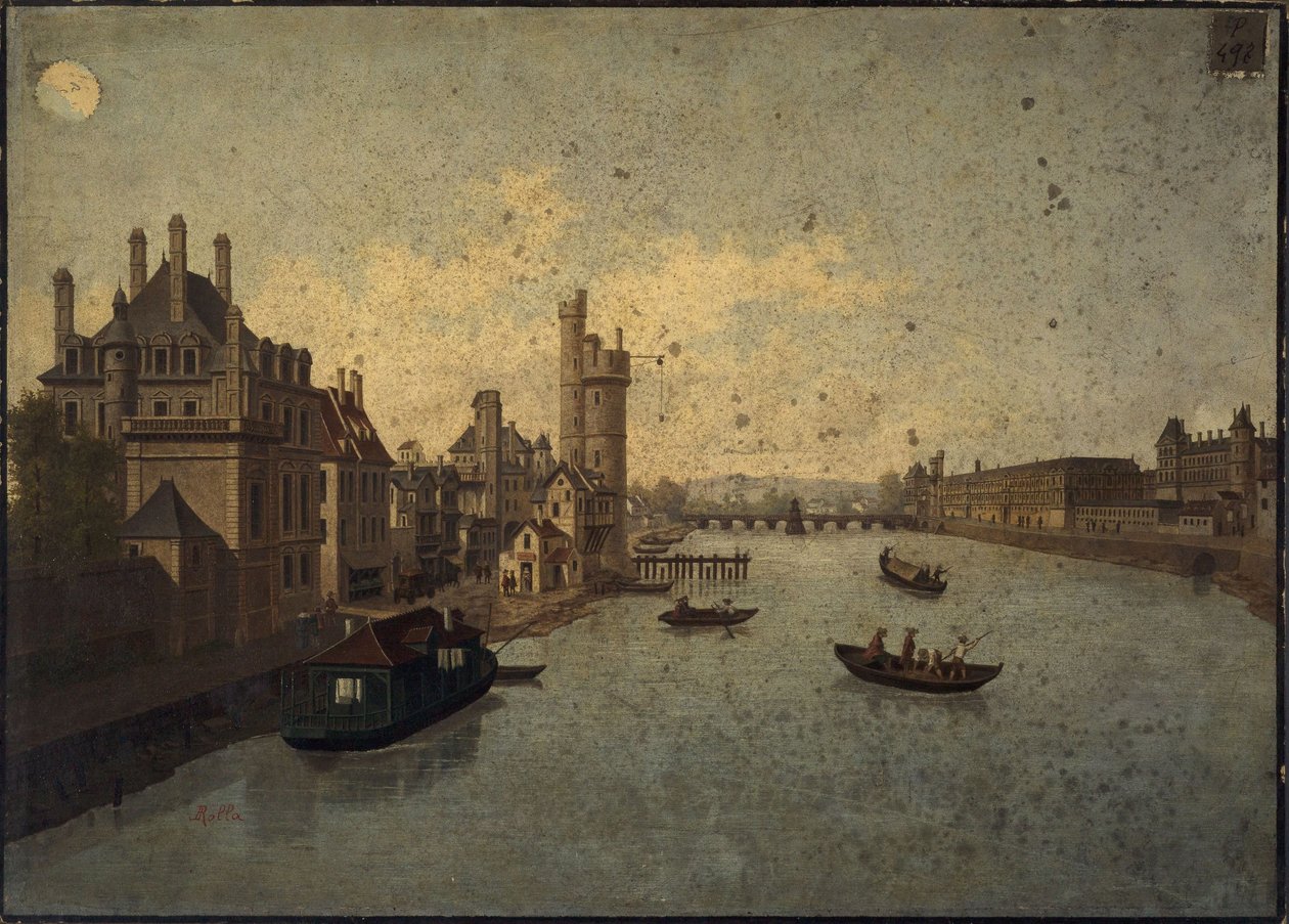 Hôtel de Conti, Tour de Nesle, Louvre, pohled z Pont-Neuf, dnešní 1. a 6. obvod, asi 1885-1895 (malba) od Léon Rolla