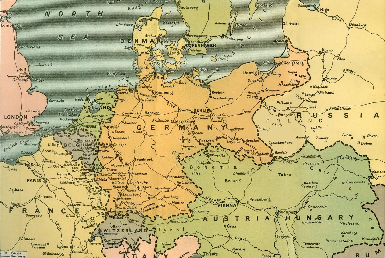 „Mapa střední Evropy, zobrazující hlavní válečné divadlo“, 1919. od London Geographical Institute