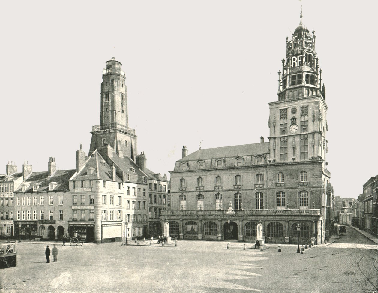 Strážná věž a Hotel De Ville, Calais, Francie, 1895. od London Stereoscopic and Photographic Co