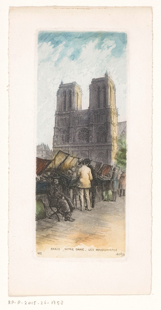 Pohled na Notre-Dame v Paříži s knihkupci v popředí Paris Notre Dame les bouquinistes (název na objektu) od Léopold Robin