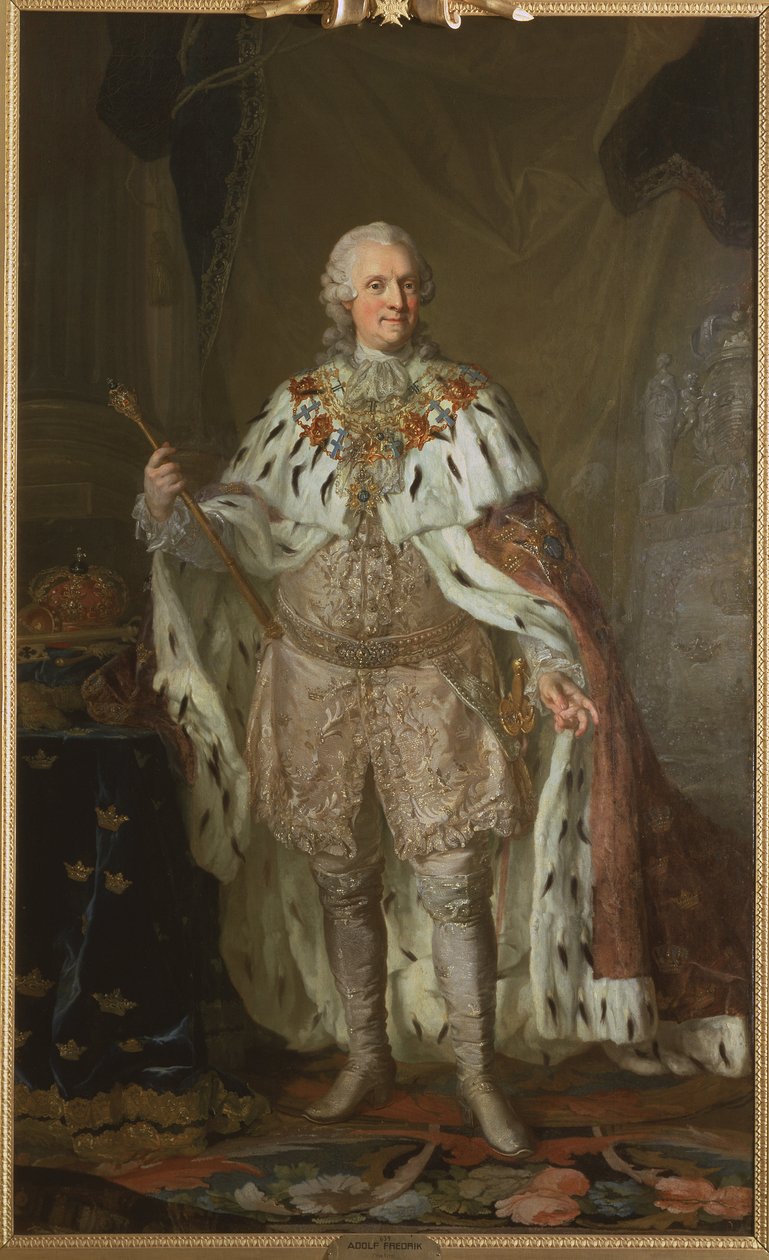 Adolphe Frederic de Suede - Portrét Adolpha Fredericka (1710-1771), krále Švédska, od Pascha, Lorenze, mladšího (1733-1805). Olej na plátně. Rozměr: 237 x 143 cm. Národní muzeum Stockholm od Lorens the Younger Pasch