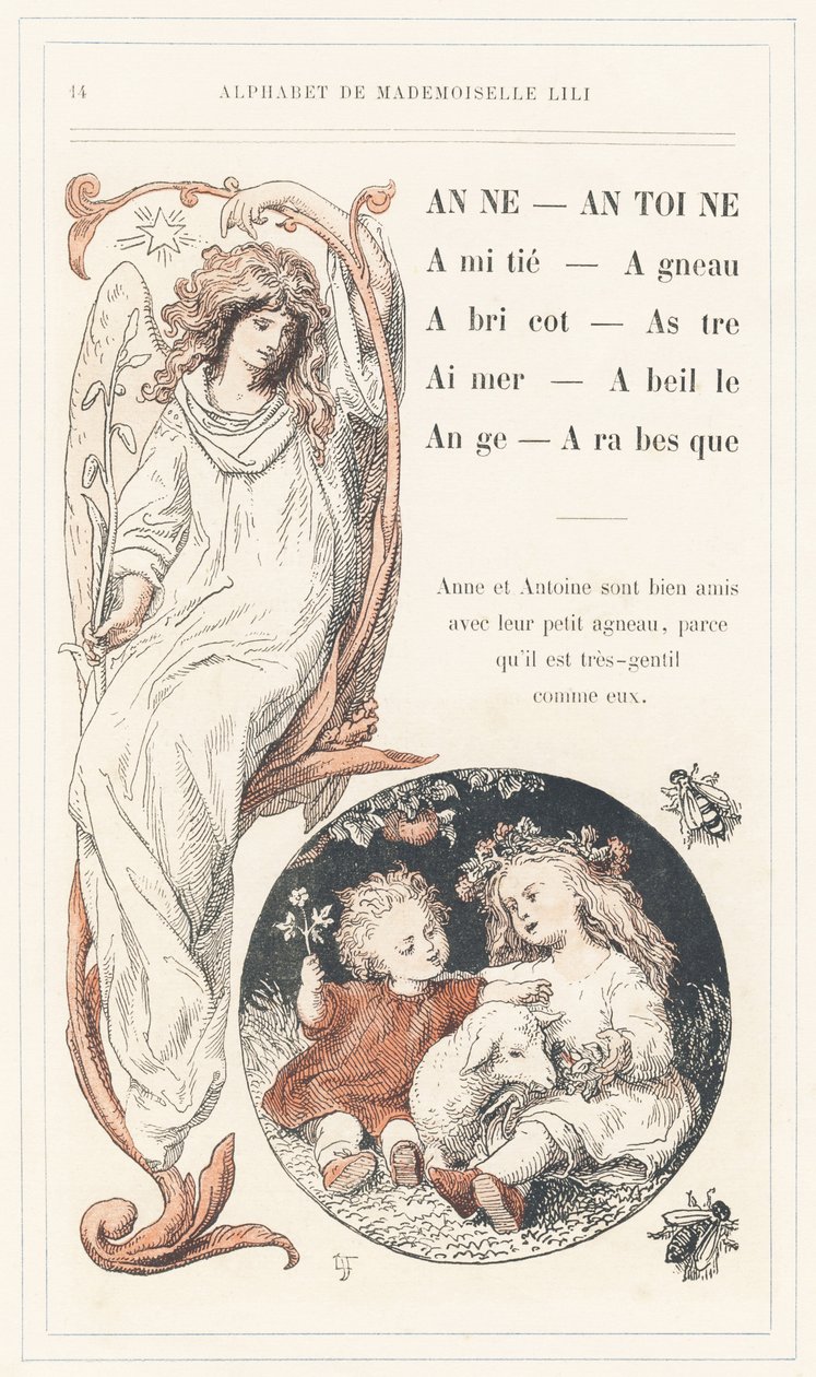 Anne, Antoine, Friendship, Lamb, Apricot, Star, Love, Bee, Angel, Arabesque, strana 14 - Abeceda Mademoiselle Lili, L. Froelich a otec (sám Hetzel). Bibliotheque  Magasin d