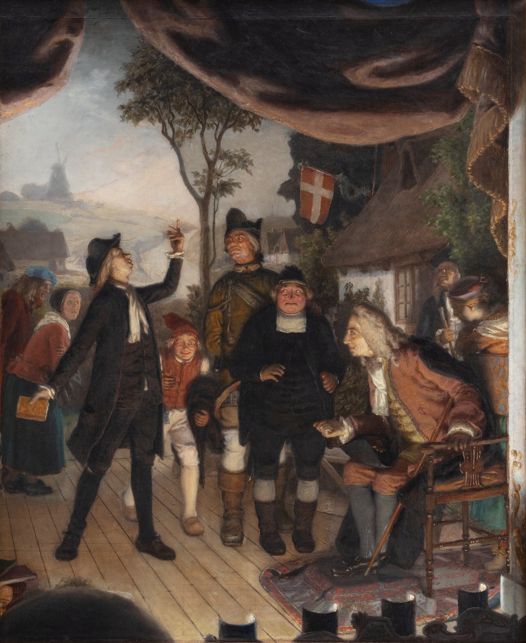 Ludvig Holberg na zkoušce své hry Erasmus Montanus, dějství IV, scéna 2 od Lorenz Frølich