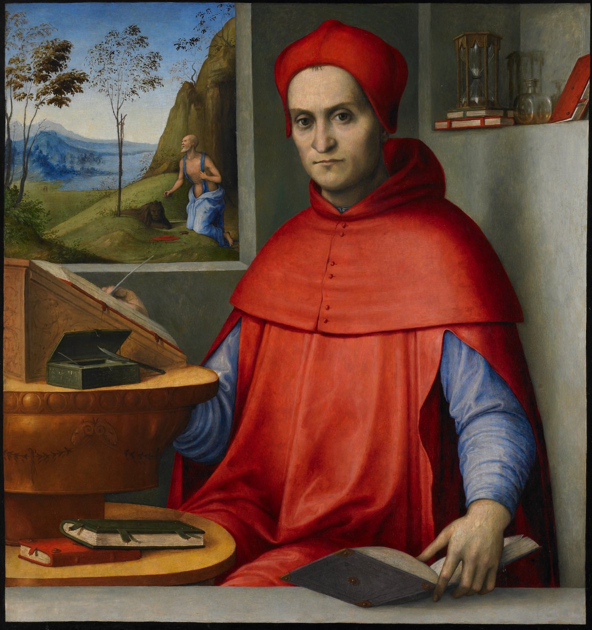 Portrét kardinála v jeho pracovně, kolem 1510-20 (olej a tempera na topolové desce) od Lorenzo Costa