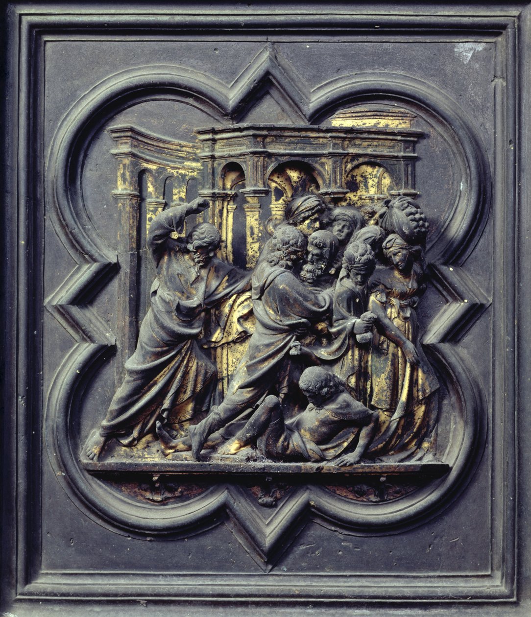 Kristus honí obchodníky z chrámu, sedmý panel Severních dveří baptisteria San Giovanni, 1403-24 (bronz) od Lorenzo Ghiberti