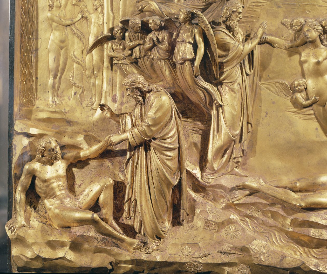 Creation of Man, Doors of Paradise, 1425-52 (pozlacený bronz) od Lorenzo Ghiberti