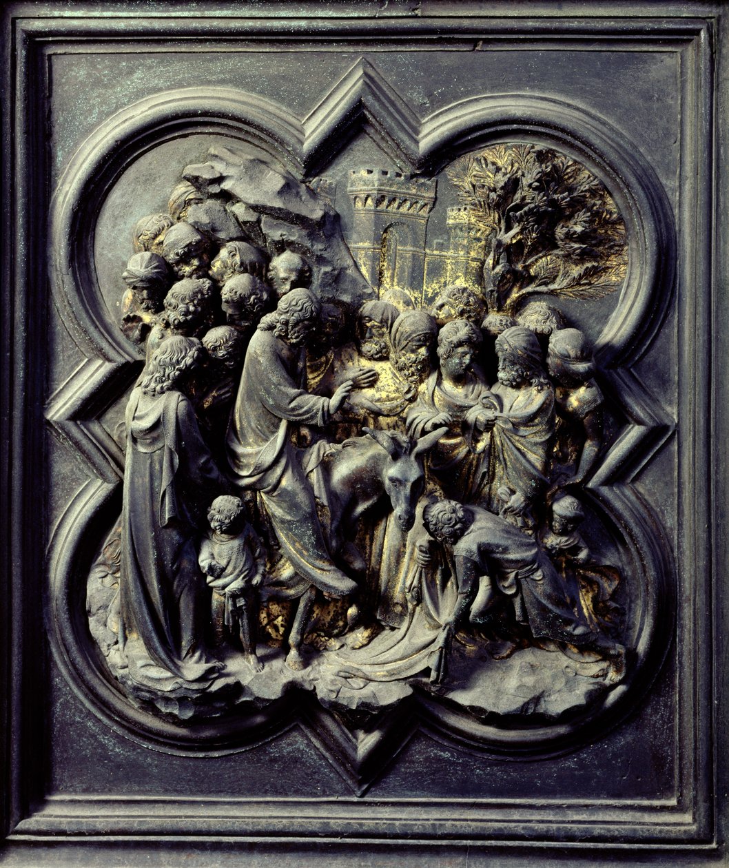 Vjezd Ježíše do Jeruzaléma, jedenáctá deska severních dveří baptisteria San Giovanni, 1403-24 (bronz) od Lorenzo Ghiberti