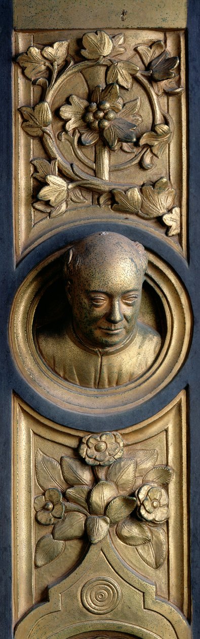 Autoportrét na rondelu z rámu Rájské brány (východní dveře) 1425-52 (zlacený bronz) (viz také 87652-61 a 87663-67) od Lorenzo Ghiberti
