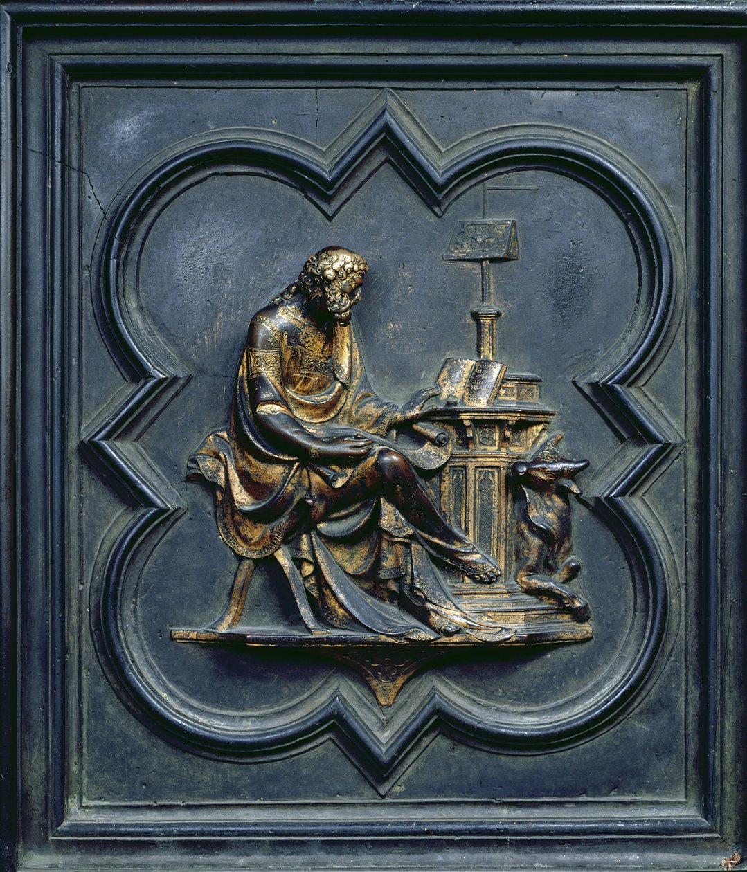 Svatý Lukáš Evangelista, panel C severních dveří baptisteria San Giovanni, 1403-24 (bronz) od Lorenzo Ghiberti