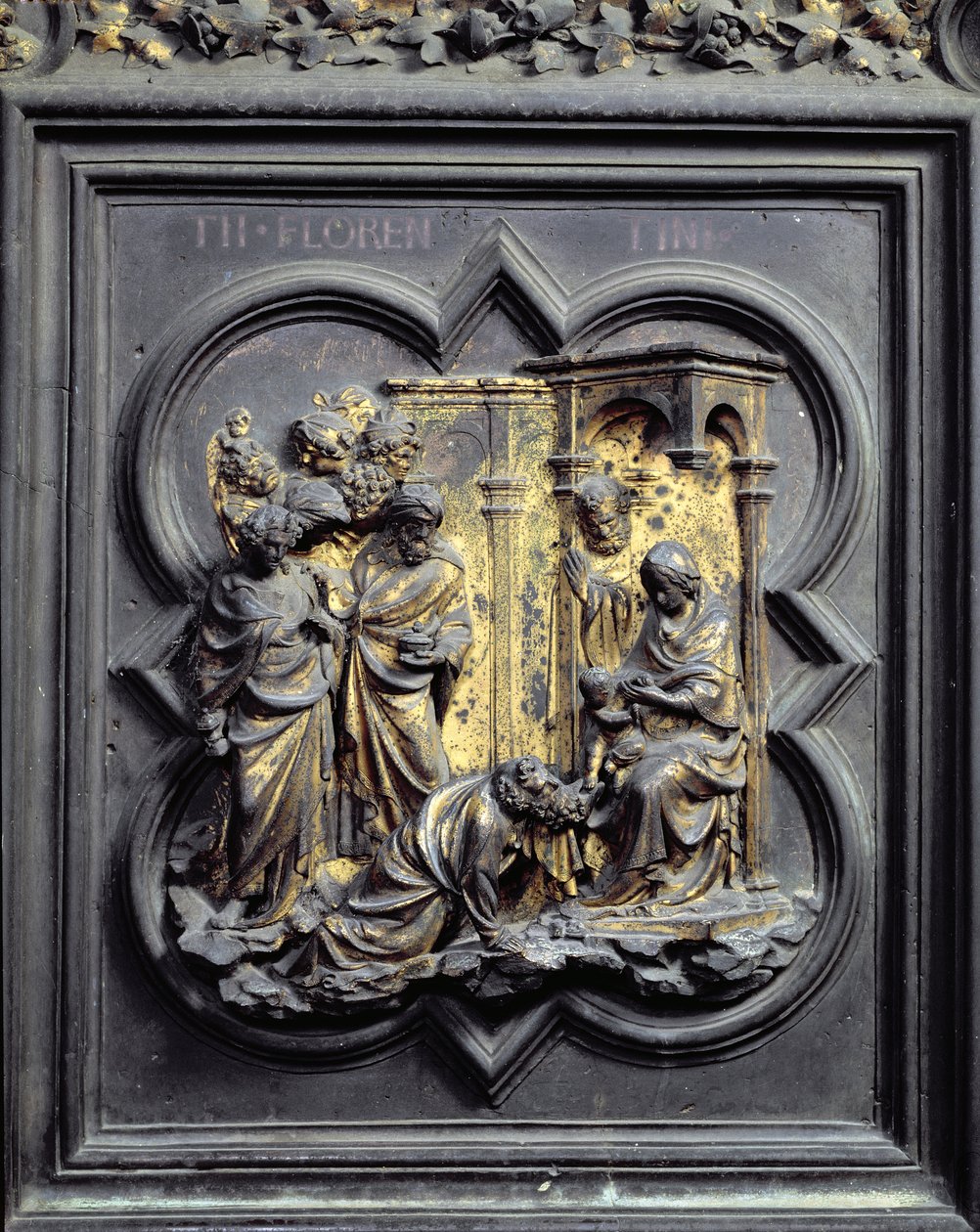 Klanění tří králů, třetí panel severních dveří baptisteria San Giovanni, 1403-24 (bronz) od Lorenzo Ghiberti