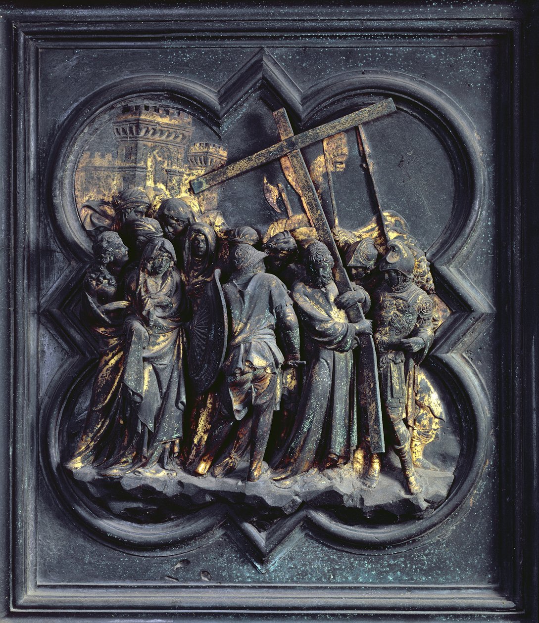 Výstup Krista na Kalvárii, sedmnáctý panel Severních dveří baptisteria San Giovanni, 1403-24 (bronz) od Lorenzo Ghiberti