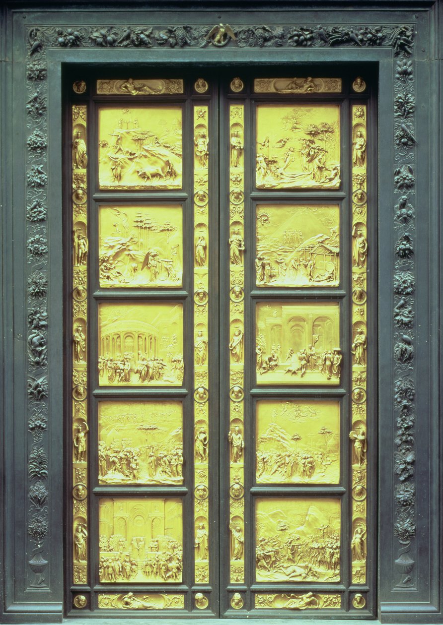 The Gates of Paradise (East Doors) obsahující 10 reliéfních panelů zobrazujících starozákonní výjevy z let 1425-52 (zlacený bronz) od Lorenzo Ghiberti