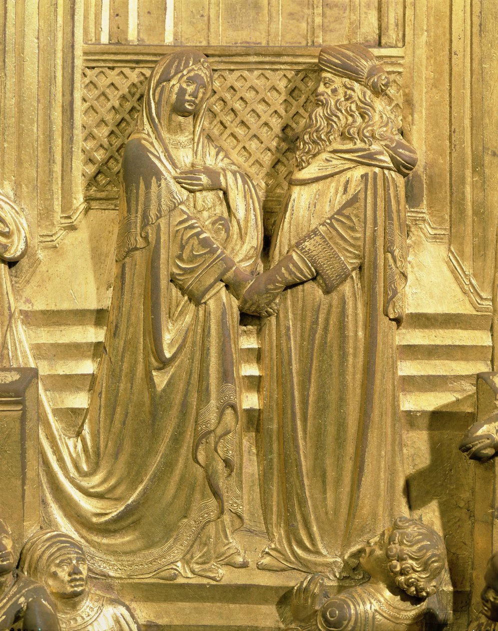 Setkání krále Šalamouna a královny ze Sáby, detail z původního panelu z východních dveří baptisteria, 1425-52 (pozlacený bronz) (po restaurování) od Lorenzo Ghiberti