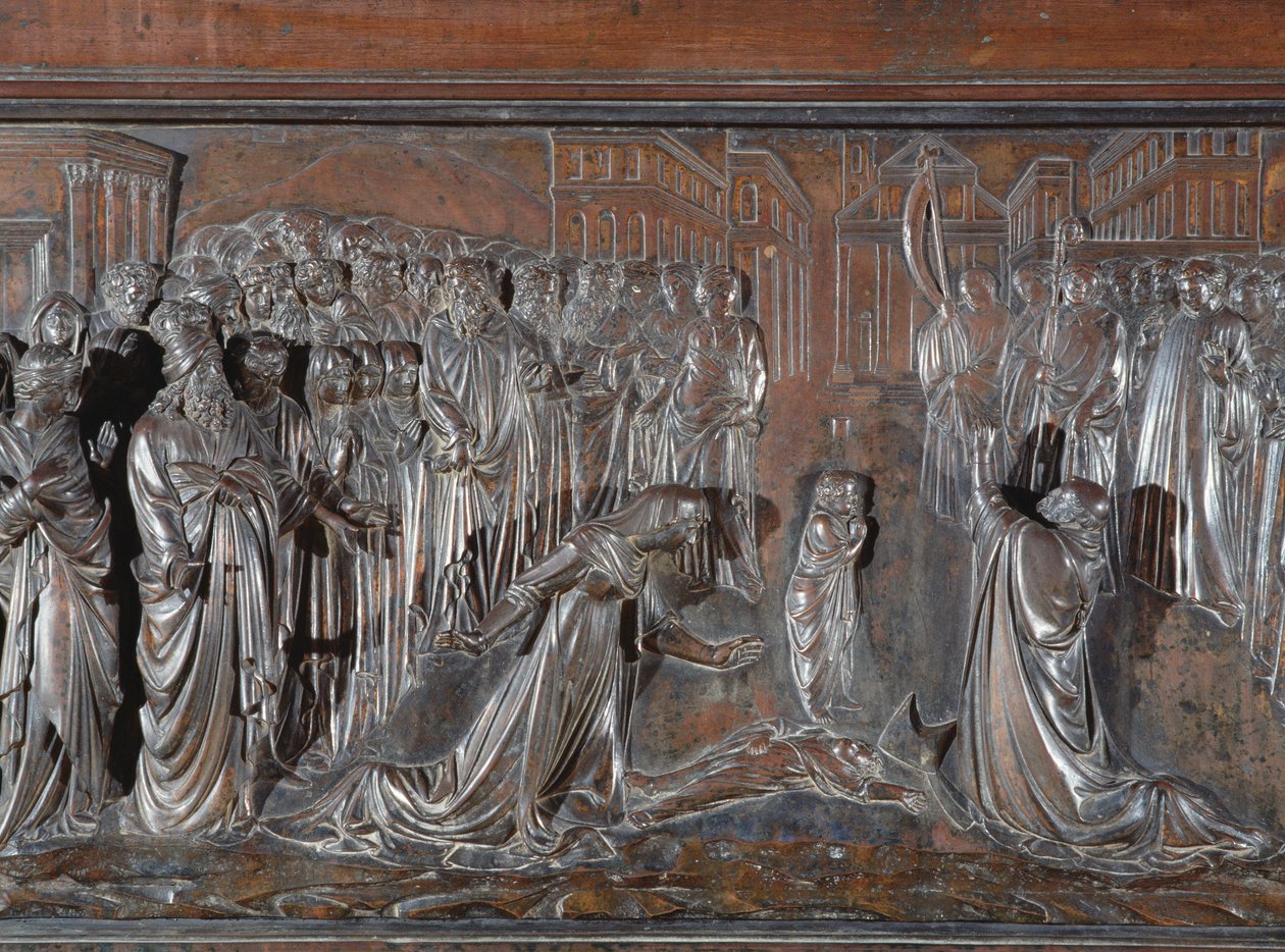 Svatyně svatého Zenobia, vzkříšení mrtvého dítěte, asi 1432-42 bronz detail 97641 od Lorenzo Ghiberti