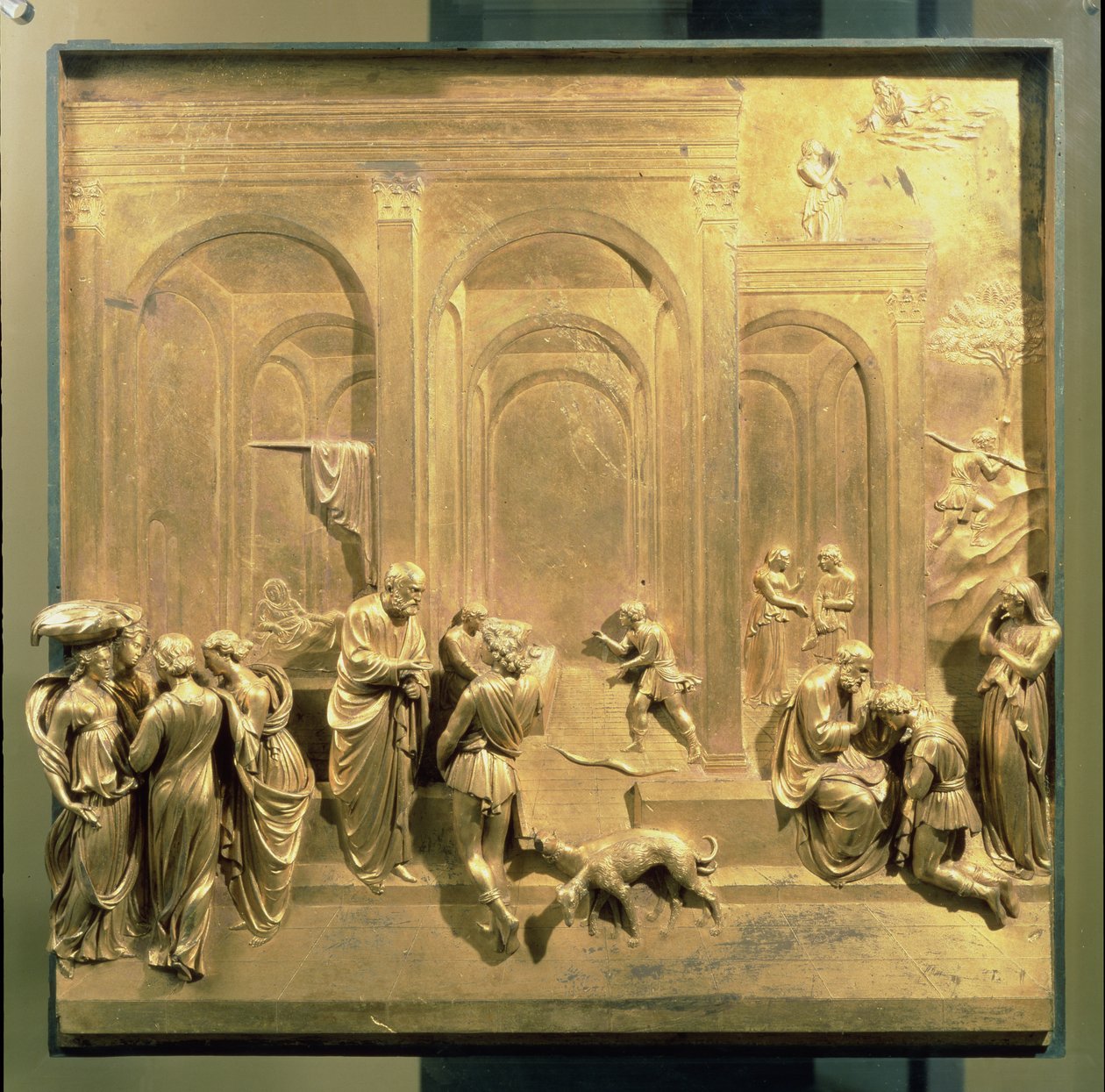 Příběh Jákoba a Ezaua, původní panel z východních dveří baptisteria, 1425-52 (pozlacený bronz) (po restaurování) od Lorenzo Ghiberti