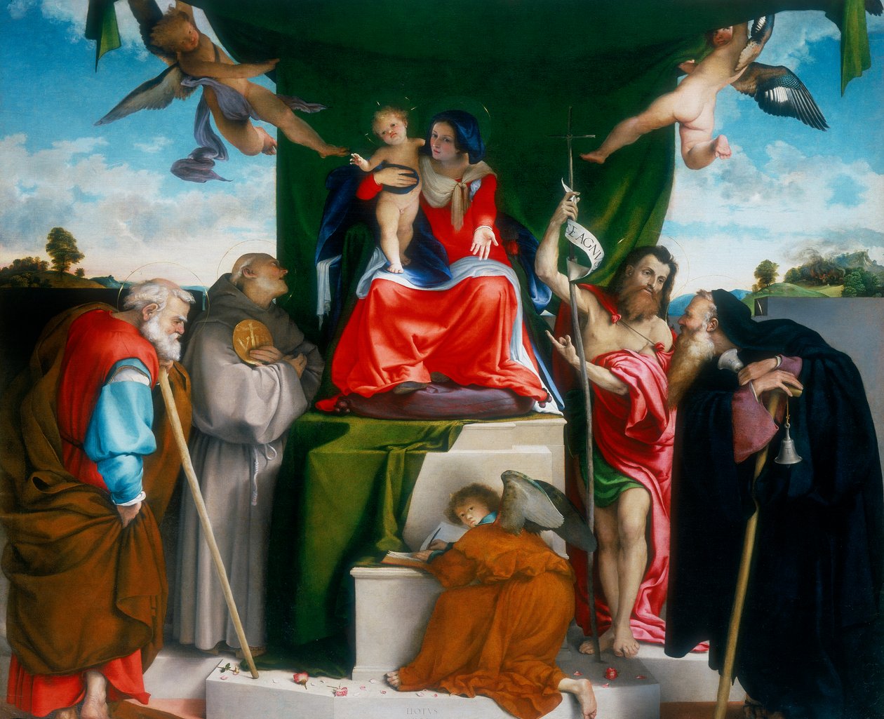 Madona s dítětem na trůnu s anděly a svatými, 1521 od Lorenzo Lotto