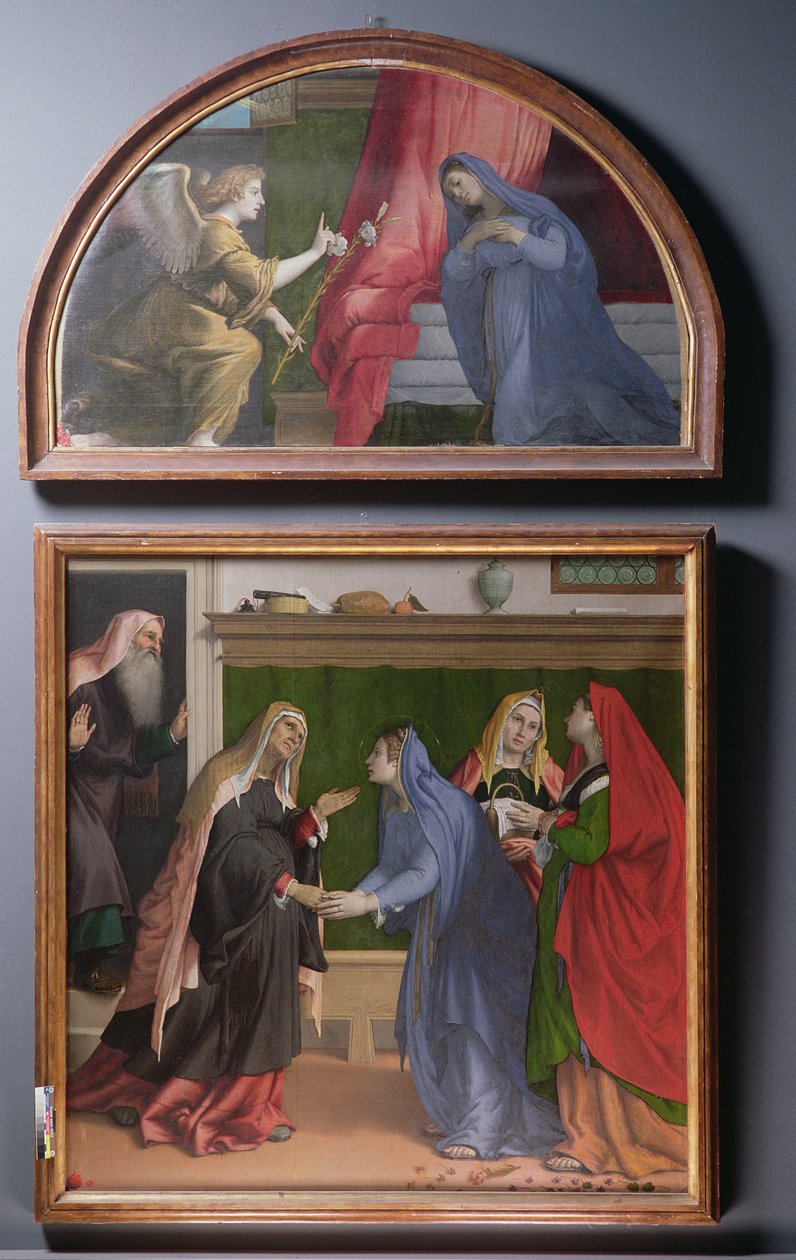 Zvěstování a Navštívení, dva obrazy tvořící oltářní obraz, 1530-35 od Lorenzo Lotto