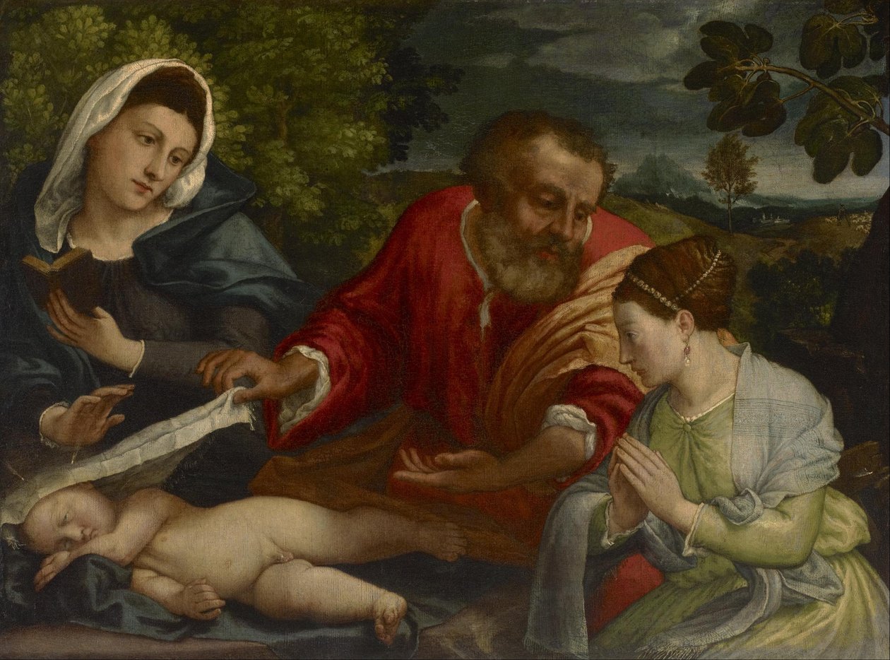 Svatá rodina s Donatrixem jako svatá Kateřina Alexandrijská od Lorenzo Lotto