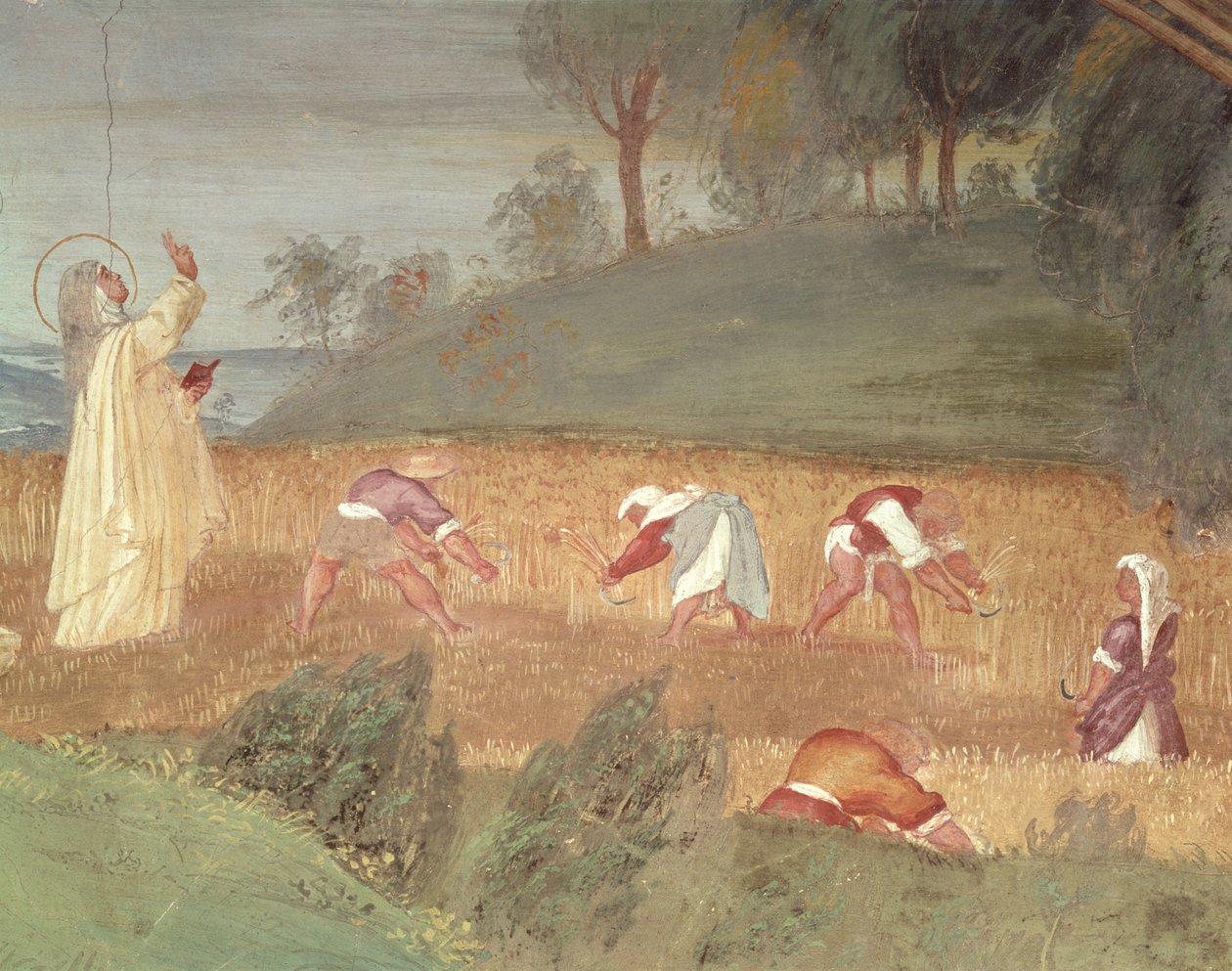 Zázraky svaté Kláry z Assisi, detail sv. Kláry žehnající úrodě, 1523-24 od Lorenzo Lotto