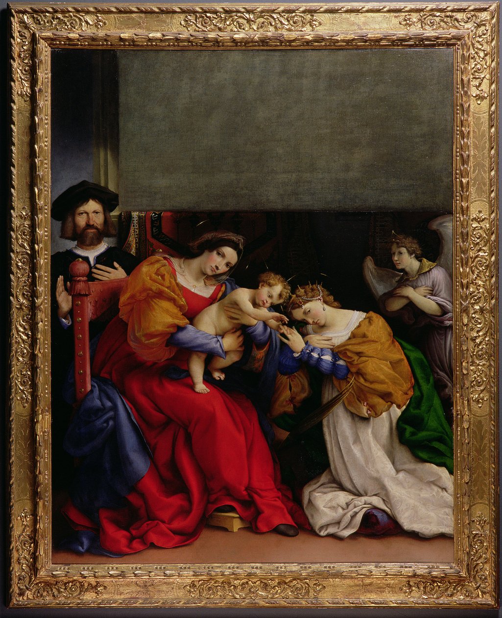 Mystická svatba svaté Kateřiny s patronem Niccolem Bonghim, 1523 od Lorenzo Lotto