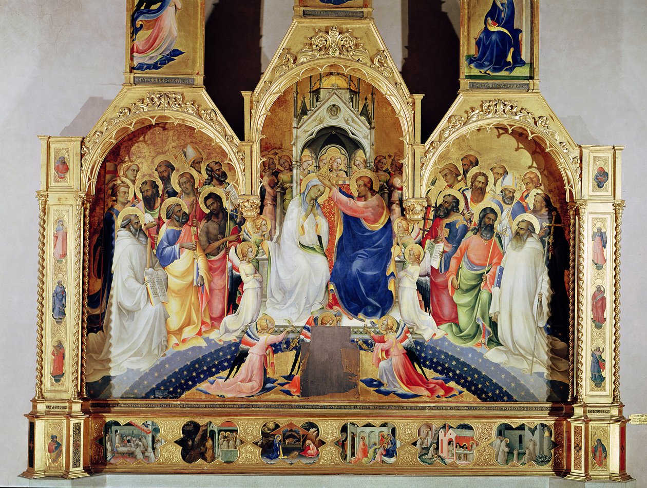Korunovace Panny Marie (tempera a zlatý list na panelu) od Lorenzo Monaco