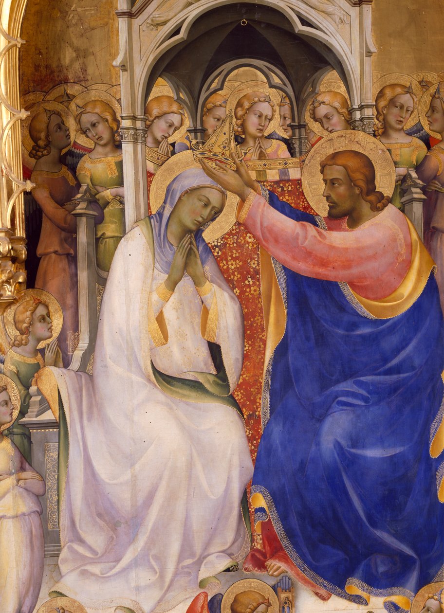Korunovace Panny Marie, detail zobrazující Krista korunujícího Pannu Marii, 1414 (tempera na panelu) od Lorenzo Monaco