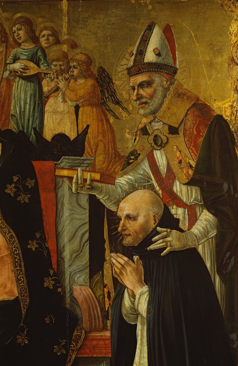 Svatba sv. Kateřiny Sienské, detail sv. Augustina a dominikána Beata, kolem 1481-1500 (tempera na panelu) (viz také 99055) od Lorenzo dAlessandro da Severino II