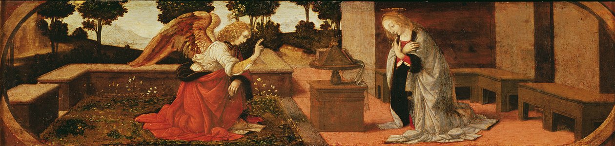 Zvěstování, panel predella z oltářního obrazu, 1478-85 od Lorenzo di Credi