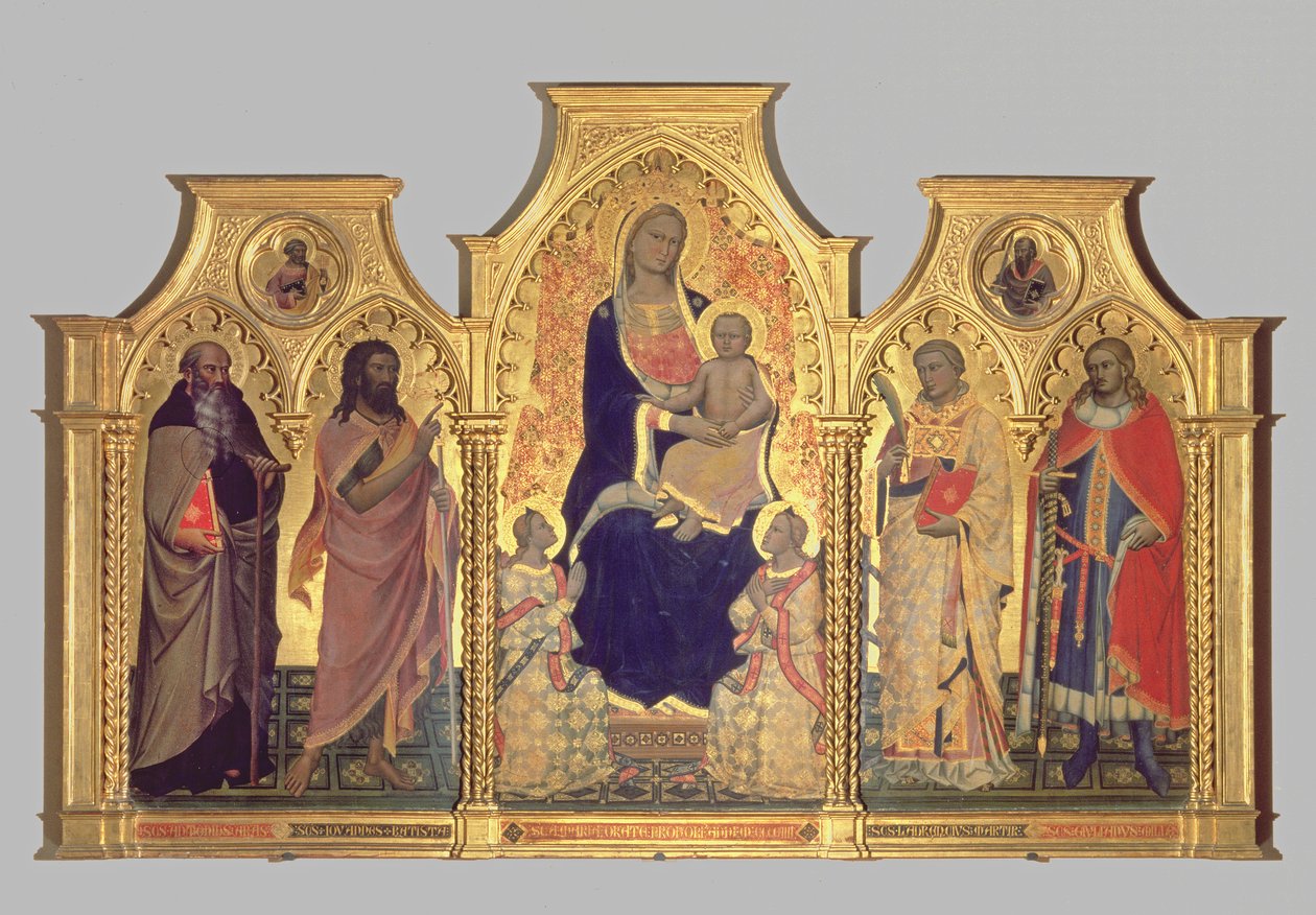 Madona s dítětem se sv. Antonínem opatem, sv. Janem Křtitelem, sv. Vavřincem a sv. Juliánem, 1404 (tempera na panelu) od Lorenzo di Niccolo Gerini