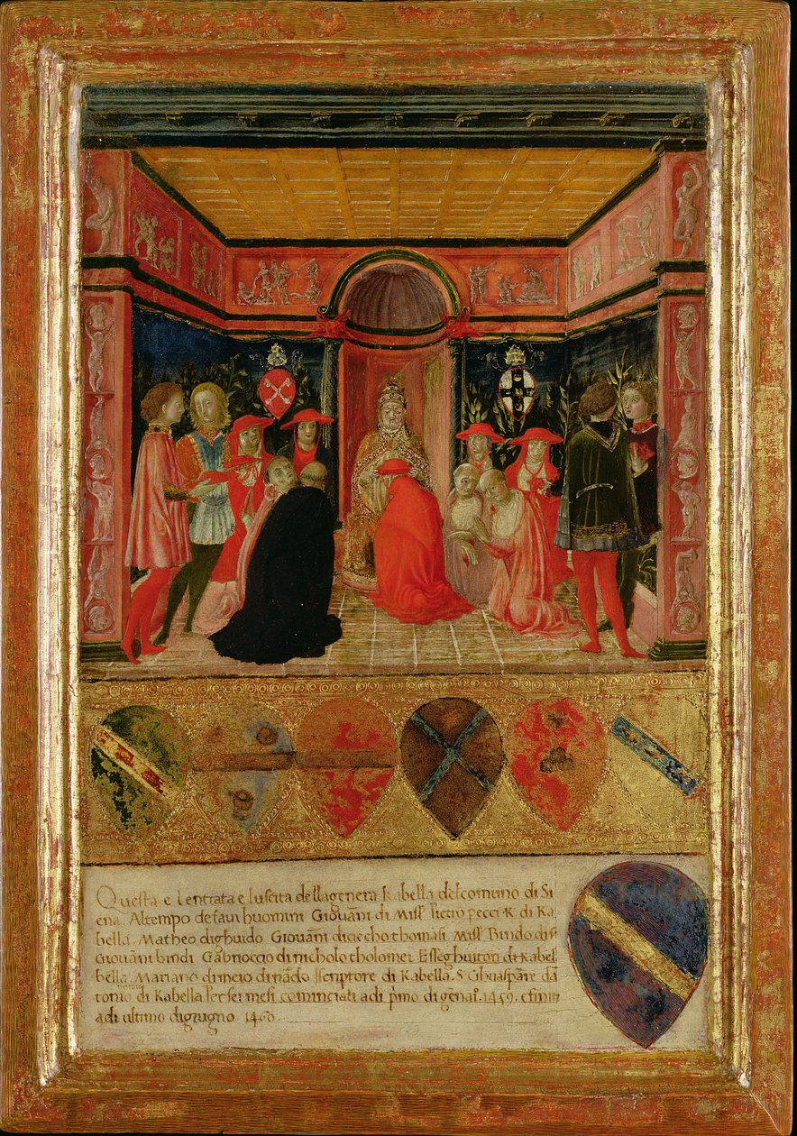 Papež Pius II. (1405-1464) ordinující kardinál Francesco Piccolomini Todeschi (1439-1503) 1460 od Lorenzo di Pietro Vecchietta