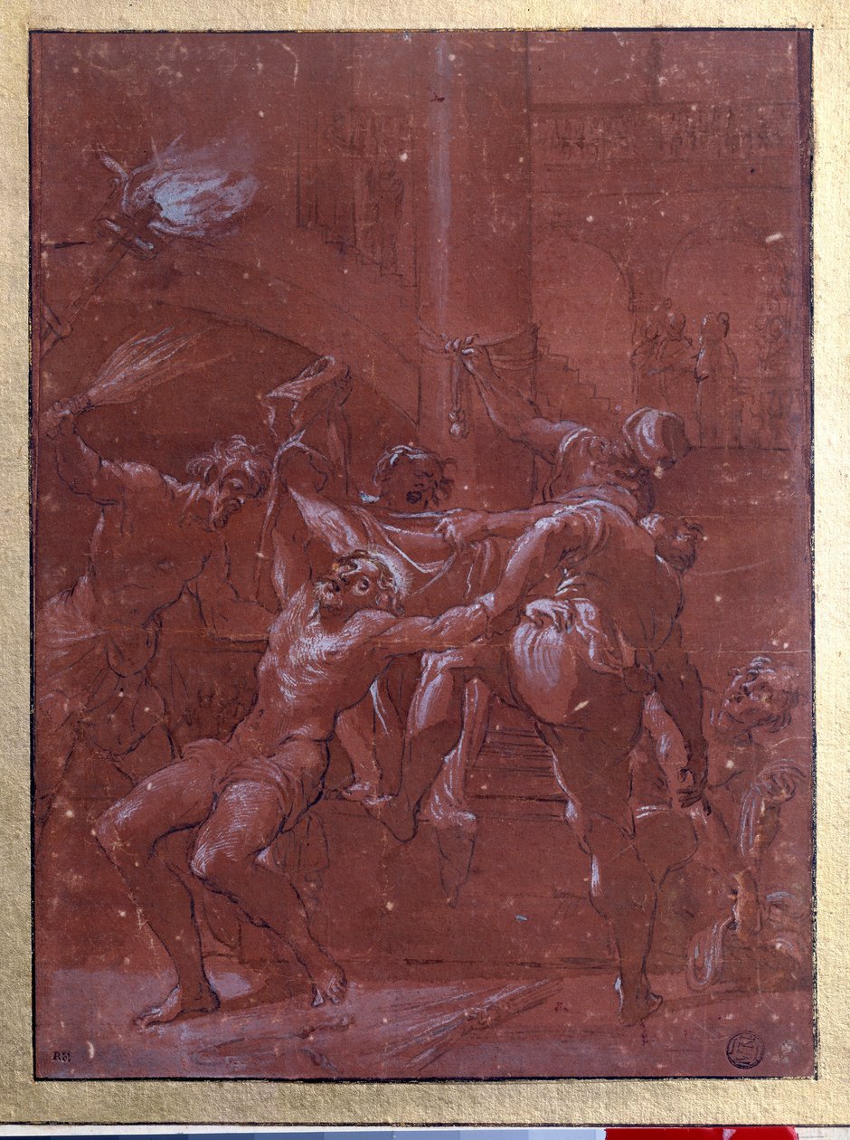 Bičování Krista Kresba hnědým inkoustem a lazurou od Lorenza Garbieriho dit il Nepote (1580-1654) Paříž. muzeum Louvre od Lorenzo  Garbieri