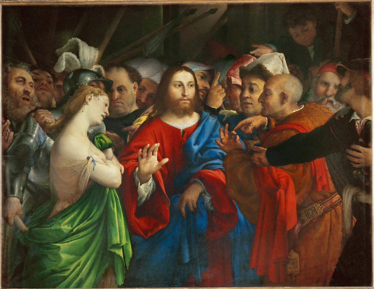 Le Christ et la femme adultere - Kristus a cizoložnice... od Lorenzo (workshop of) Lotto