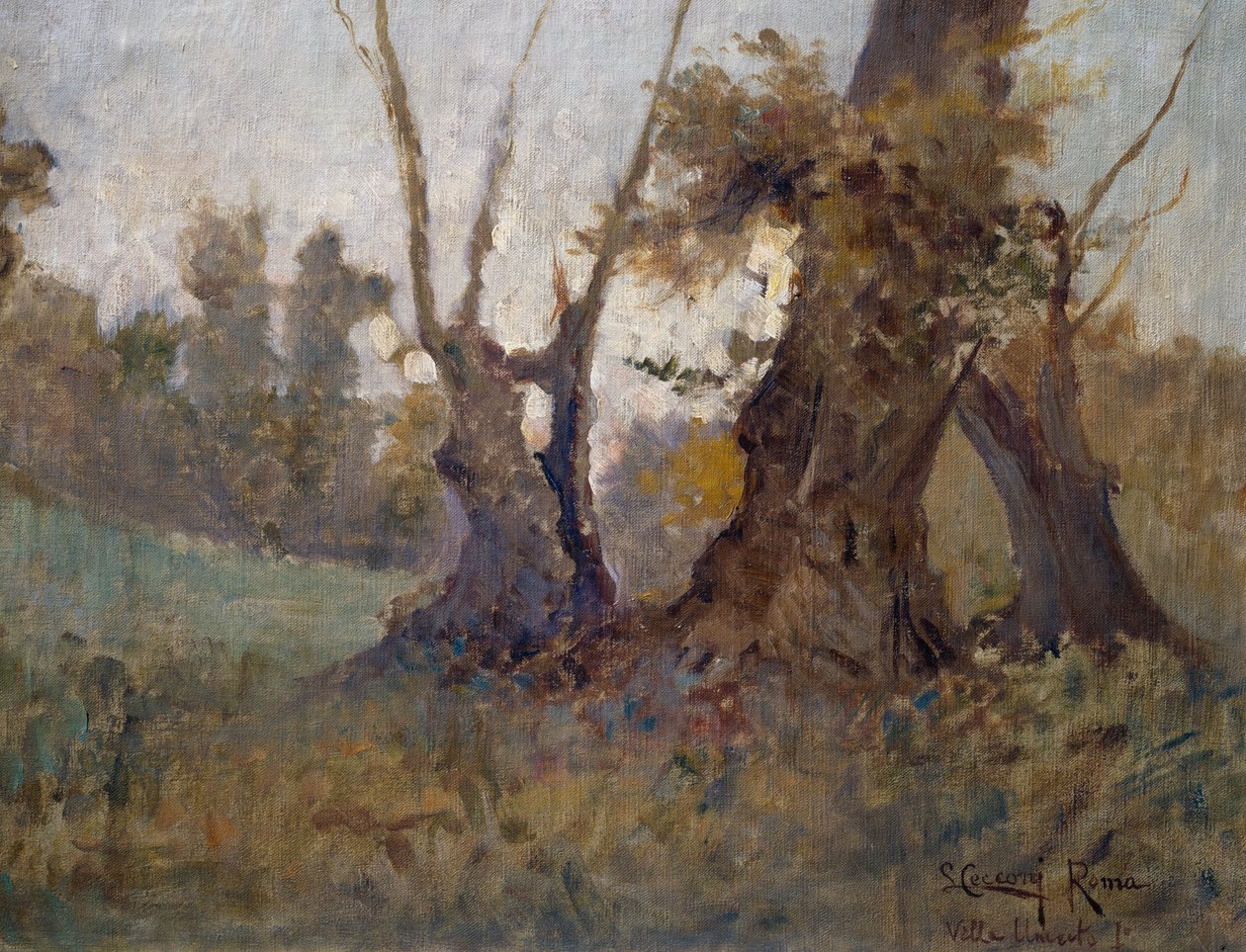 Villa Borghese, od Lorenza Cecconiho (1863-1947), olej na plátně. Itálie, 20. století. od Lorenzo Cecconi