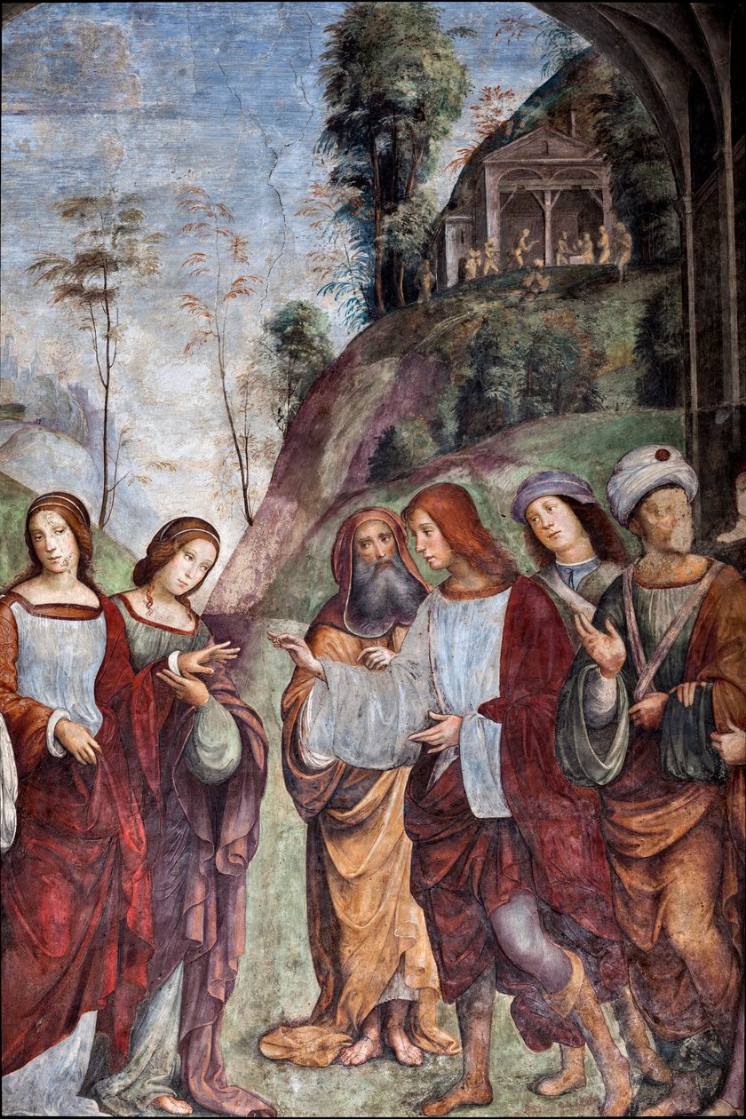Život svaté Cecílie: Svatba svaté Cecílie a Valeriána, detail (freska od Lorenzo Costa