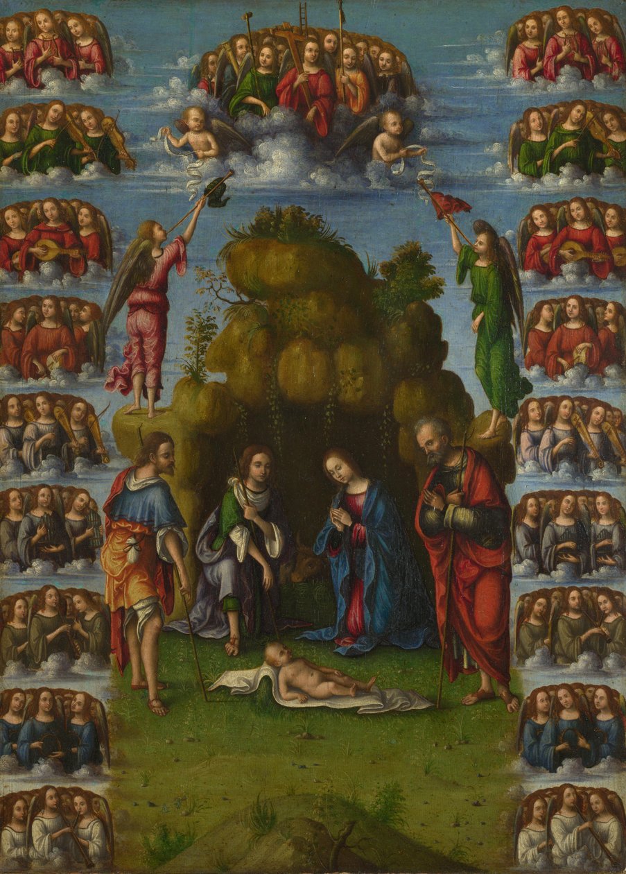 Klanění pastýřů s anděly, 1499 od Lorenzo Costa