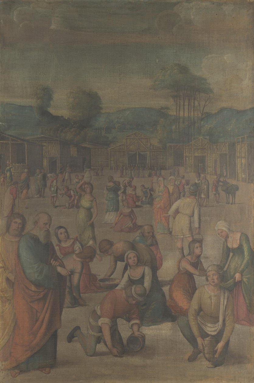 Izraelité sbírají Mannu z Mojžíšova příběhu po roce 1508 od Lorenzo Costa