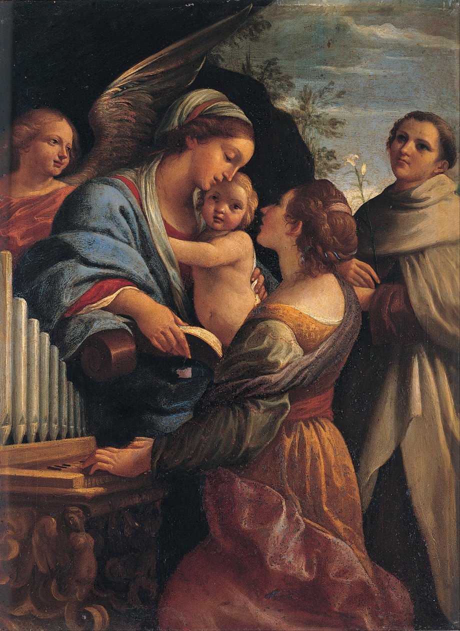 Italsky: Madona s dítětem a svatou Cecílií a Albertem Madona s dítětem, svatou Cecílií a svatým Albertem od Lorenzo Garbieri