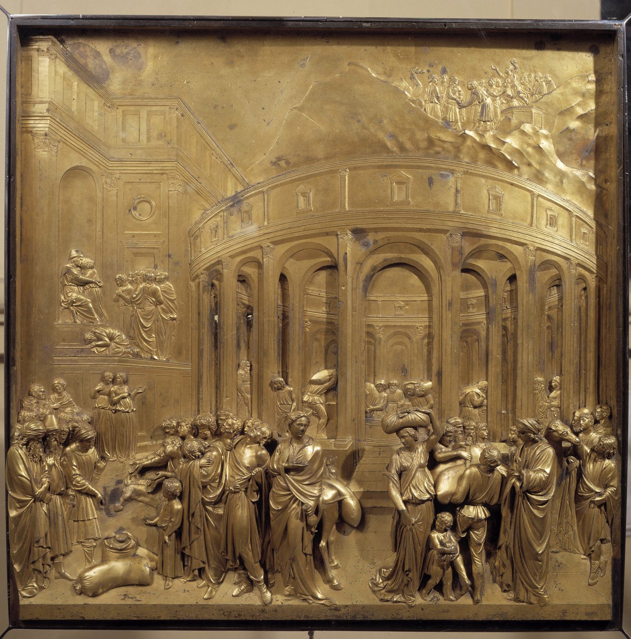 Historie Josefova života. Sklizeň pšenice: rolníci přinášejí pytle s obilím. Původní znamení nebeské brány od Lorenzo Ghiberti