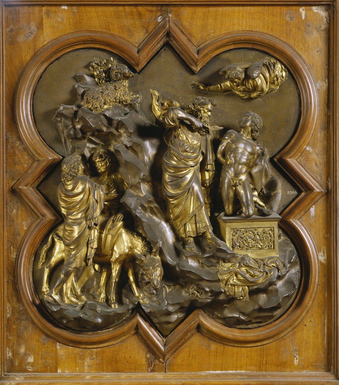 Izákova oběť. Původní deska Rajské brány (východní dveře baptisteria), po restaurování. Pozlacený bronz od Lorenza Ghibertiho (1378-1455), 1425-52. Museo dell Bargello, Florencie. Raffael/Leemage854 od Lorenzo Ghiberti